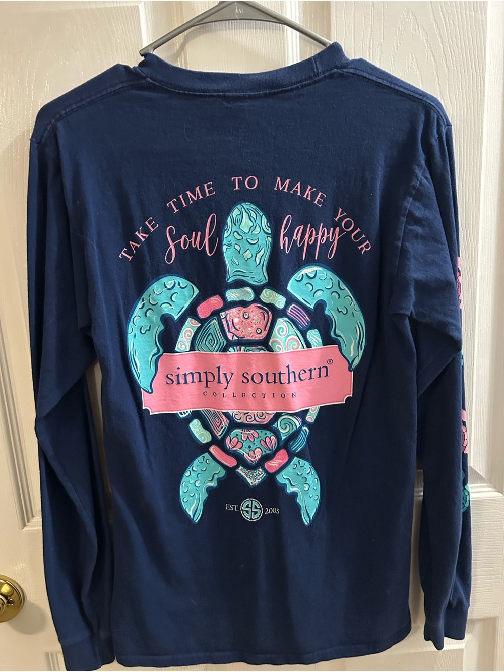 Simply Southern Navy Long-Sleeve Tee with Pink & Teal Turtle Graphic